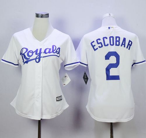 Royals #2 Alcides Escobar White Home Women's Stitched MLB Jersey - Click Image to Close